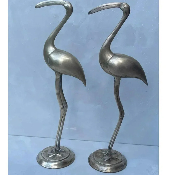 Vintage Collection Two Pair of Handmade Brass Flamingo golden Sz 16" - Picture 1 of 12
